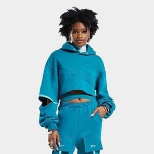 Reebok x Cardi B Teal Cropped Hoodie w/ Open Elbows